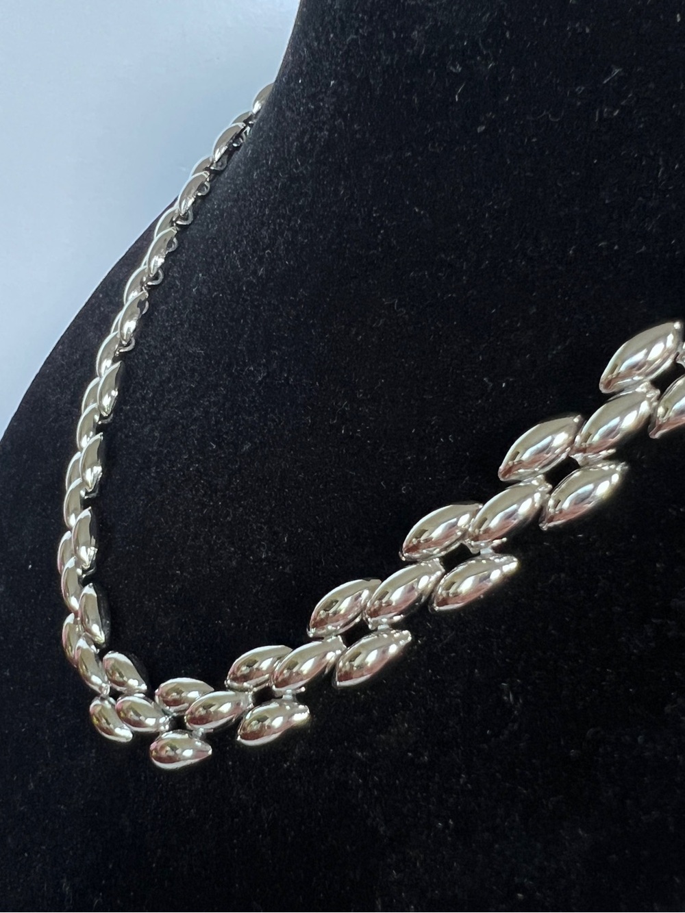 VTG Napier Tank Track Silver Tone Interlocked Link Chain Necklace Art Deco MCM